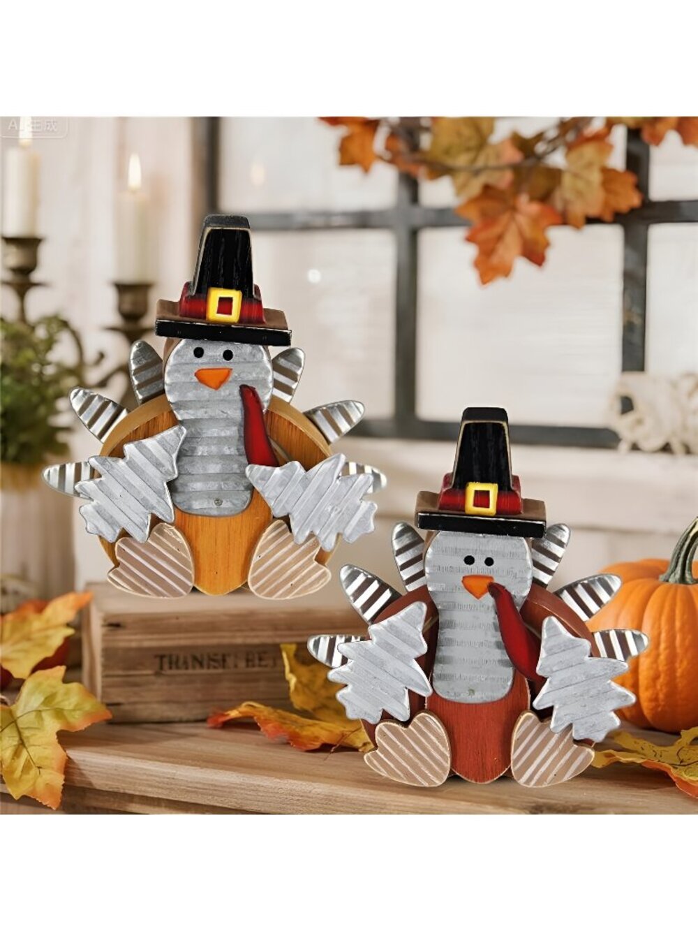 2 Pack Thanksgiving Wooden Turkeys Decorations Indoor